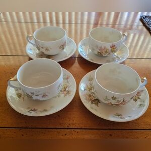 Vintage Haviland Limoges Maple Leaf Teacup And Saucer Set Of 4
